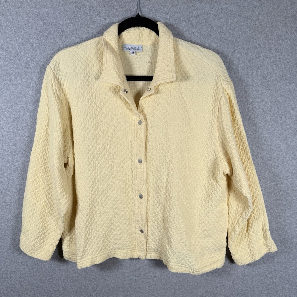 Monterey bay clothing cardigan womens medium butter yellow cotton snap quilted